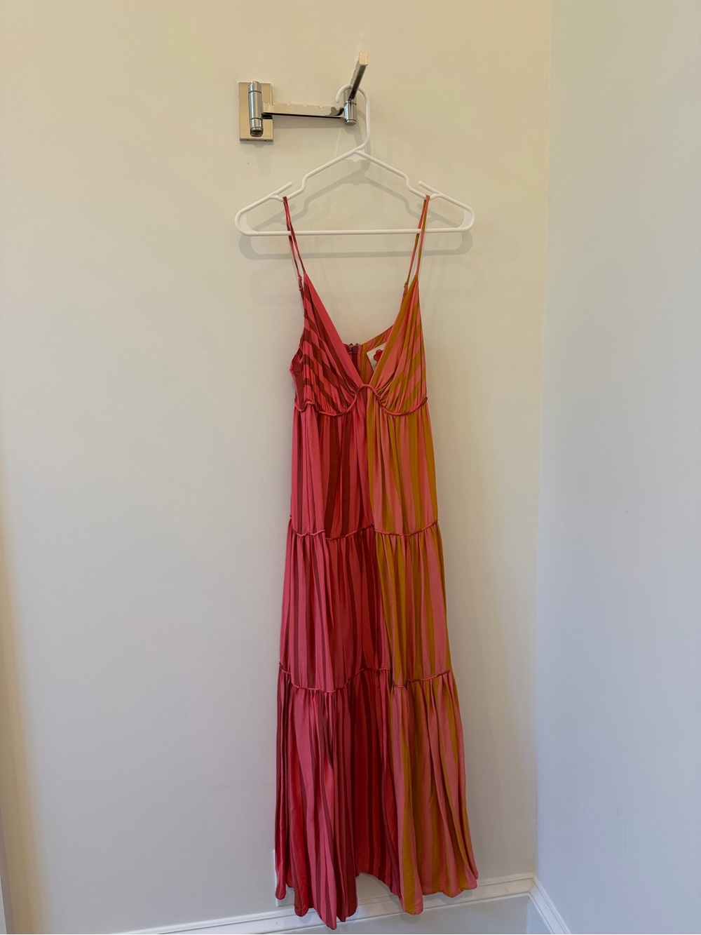 FARM Rio Pink & Mustard Striped Tiered Maxi Dress